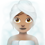 woman in steamy room: medium skin tone