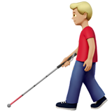 man with white cane: medium-light skin tone