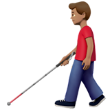 man with white cane: medium skin tone