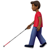 man with white cane: medium-dark skin tone