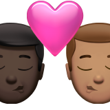 kiss: man, man, dark skin tone, medium skin tone