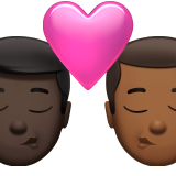 kiss: man, man, dark skin tone, medium-dark skin tone
