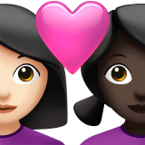 couple with heart: woman, woman, light skin tone, dark skin tone