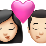 kiss: woman, man, light skin tone