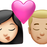 kiss: woman, man, light skin tone, medium-light skin tone