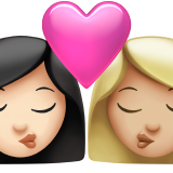 kiss: woman, woman, light skin tone, medium-light skin tone