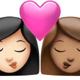 kiss: woman, woman, light skin tone, medium skin tone