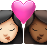 kiss: woman, woman, light skin tone, medium-dark skin tone