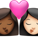 kiss: woman, woman, medium-dark skin tone, light skin tone