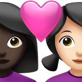 couple with heart: woman, woman, dark skin tone, light skin tone