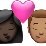 kiss: woman, man, dark skin tone, medium skin tone