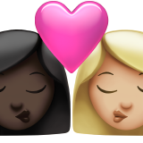 kiss: woman, woman, dark skin tone, medium-light skin tone
