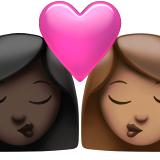 kiss: woman, woman, dark skin tone, medium skin tone