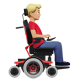 man in motorized wheelchair facing right: medium-light skin tone