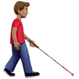 man with white cane facing right: medium skin tone