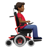 man in motorized wheelchair facing right: medium-dark skin tone