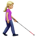 woman with white cane facing right: medium-light skin tone