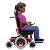 woman in motorized wheelchair facing right: medium-dark skin tone