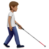 person with white cane facing right: medium skin tone