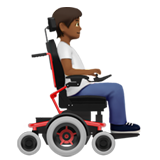 person in motorized wheelchair facing right: medium-dark skin tone