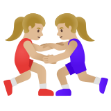 women wrestling: medium-light skin tone