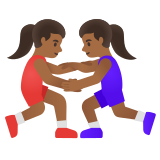 women wrestling: medium-dark skin tone