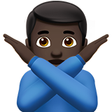 man gesturing NO: dark skin tone