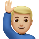 man raising hand: medium-light skin tone