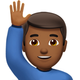 man raising hand: medium-dark skin tone