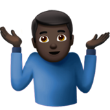 man shrugging: dark skin tone